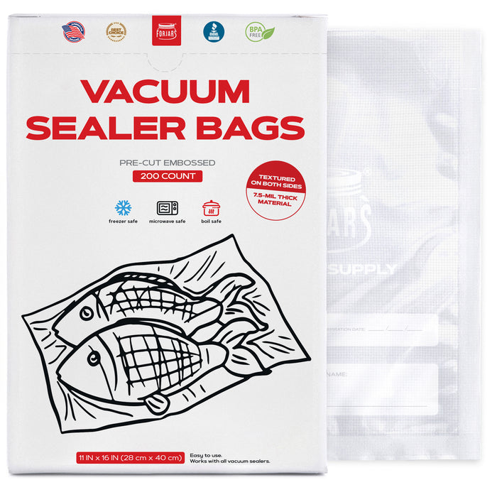 Forjars® 200 Count 11x16 Vacuum Sealer Bags - Textured on Both Sides, 7.5 Mil Thickness