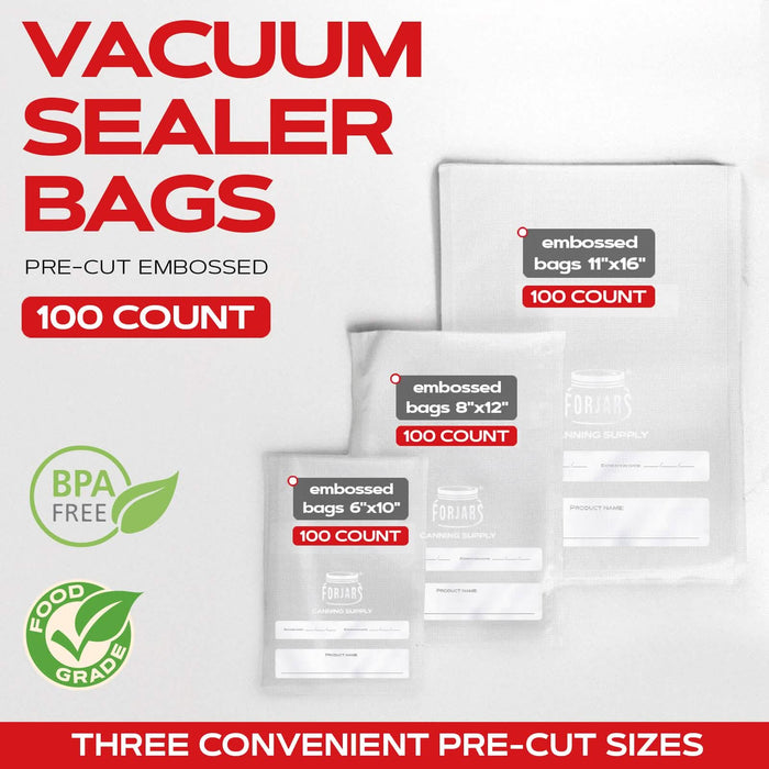 Forjars®  100 Count 8x12 Vacuum Sealer Bags - Textured on Both Sides, 7.5 Mil Thickness