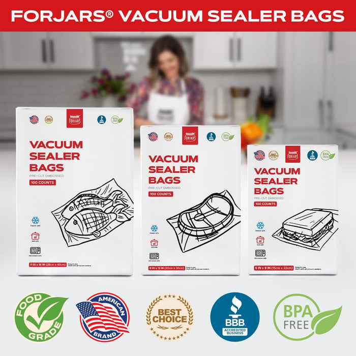 Forjars®  100 Count 8x12 Vacuum Sealer Bags - Textured on Both Sides, 7.5 Mil Thickness