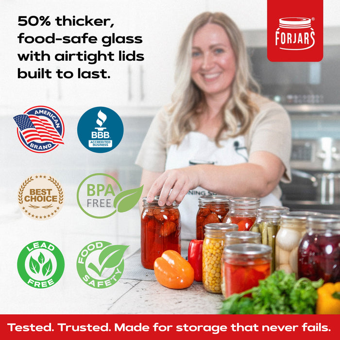 FORJARS® Premium Mason Jars – 4 oz (12-Pack) | Regular Mouth Glass Canning Jars