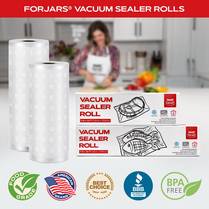 Forjars®  Vacuum Sealer Roll (8-inch) - Textured on Both Sides, 7.5 Mil Thickness