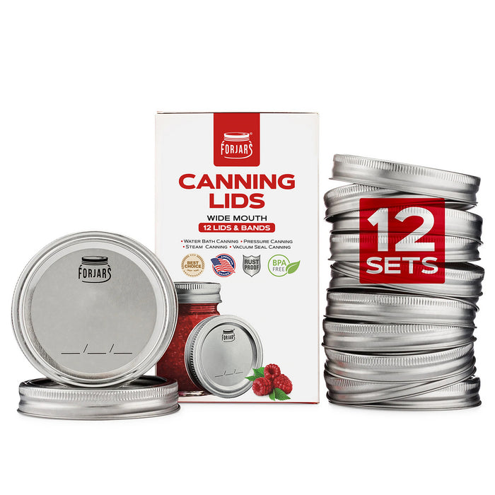ForJars - 12 Wide Mouth Canning Lids + 12 Bands