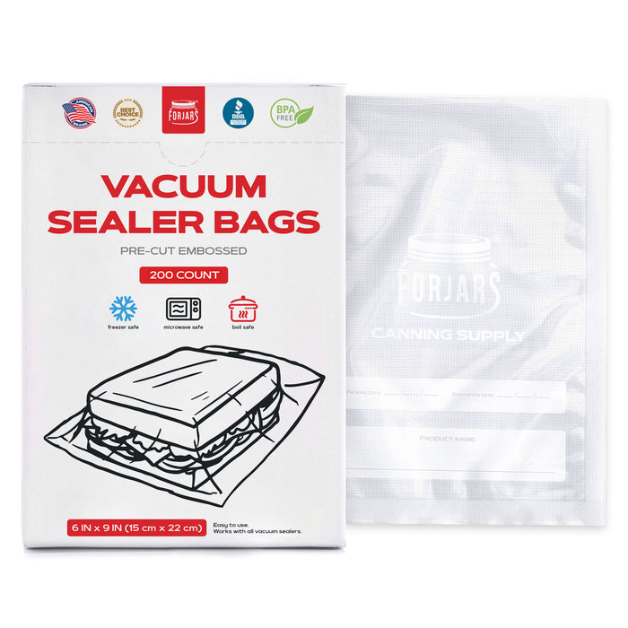 Forjars® 200 Count 6x9 Vacuum Sealer Bags - Textured on Both Sides, 7.5 Mil Thickness