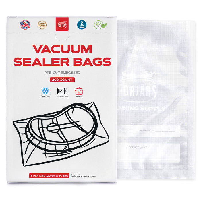 Forjars® 200 Count 8x12 Vacuum Sealer Bags - Textured on Both Sides, 7.5 Mil Thickness