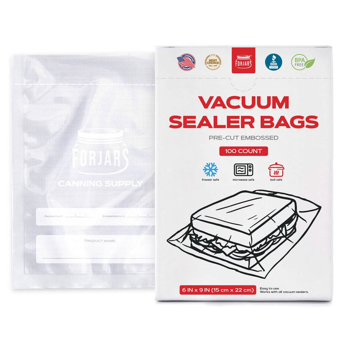 Forjars® 100 Count 6x9 Vacuum Sealer Bags - Textured on Both Sides, 7.5 Mil Thickness