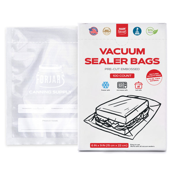 100 Count 6x9 Vacuum Sealer Bags - Textured on Both Sides, 7.5 Mil Thickness