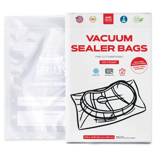 100 Count 8x12 Vacuum Sealer Bags - Textured on Both Sides, 7.5 Mil Thickness