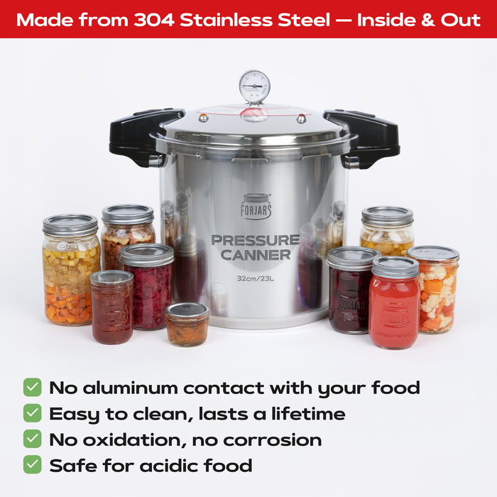 FORJARS® 23-Quart Pressure Canner — Now in Full 304 Stainless Steel