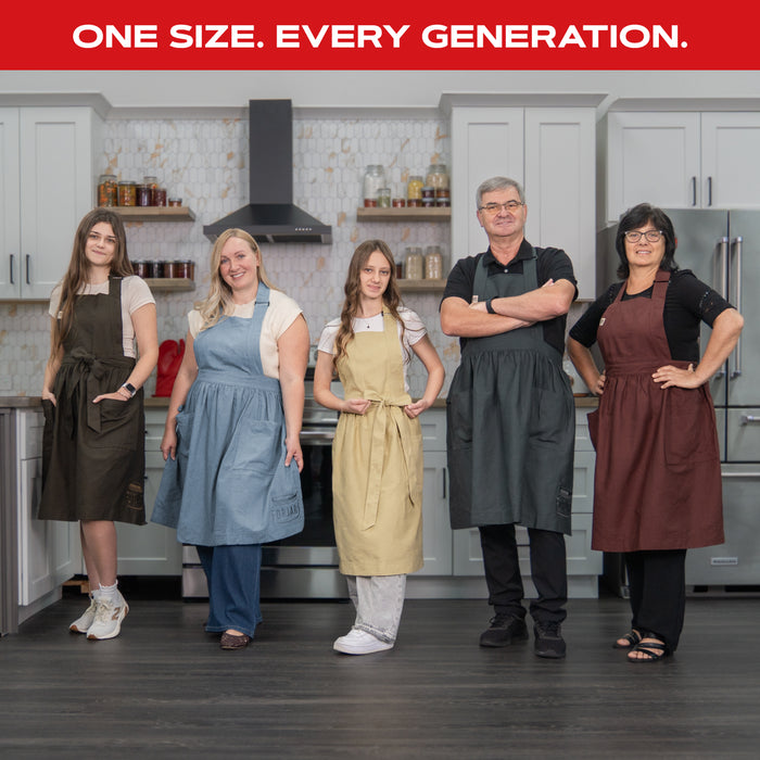Apron — Adjustable Fit Cotton-Linen & Denim Apron with Pockets, One Size Fits Most, 5 Colors