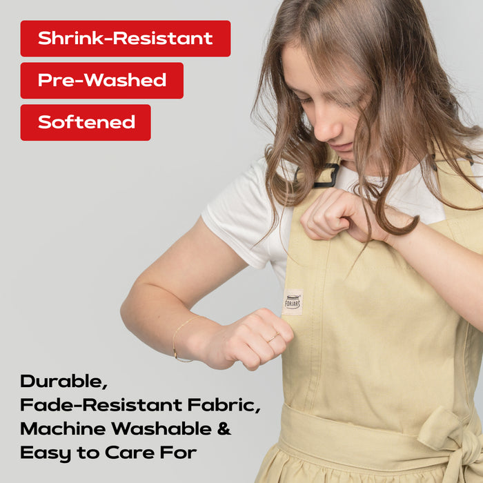 Apron — Adjustable Fit Cotton-Linen & Denim Apron with Pockets, One Size Fits Most, 5 Colors