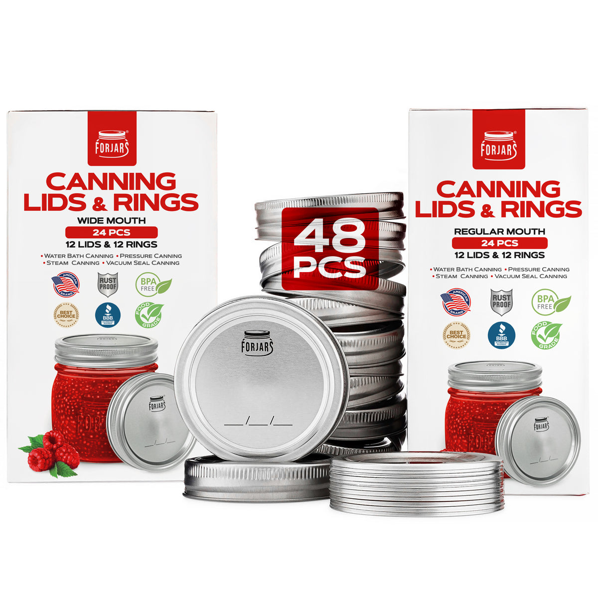 12 Regular Mouth + 12 Wide Mouth Canning Lids and Rings Set of 24