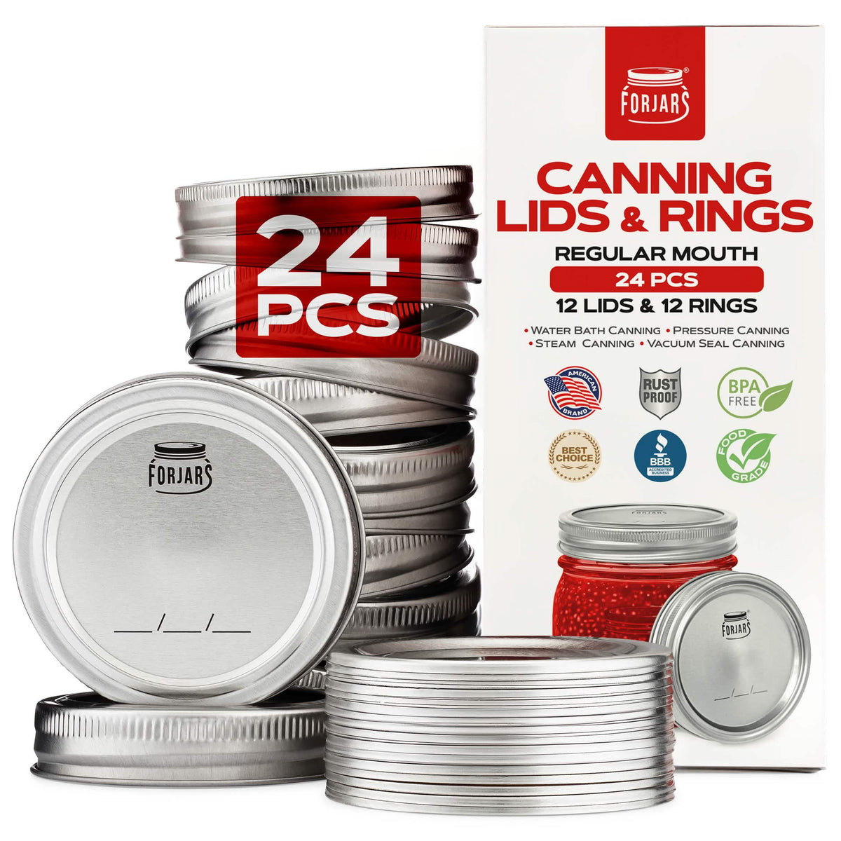 12 Regular Mouth Canning Lids + 12 Rings
