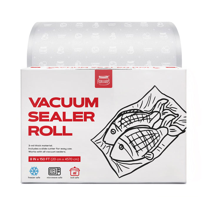 Forjars® Vacuum Sealer Roll - 8 in x 150 ft, Textured on Both Sides, 7.5 Mil Thickness