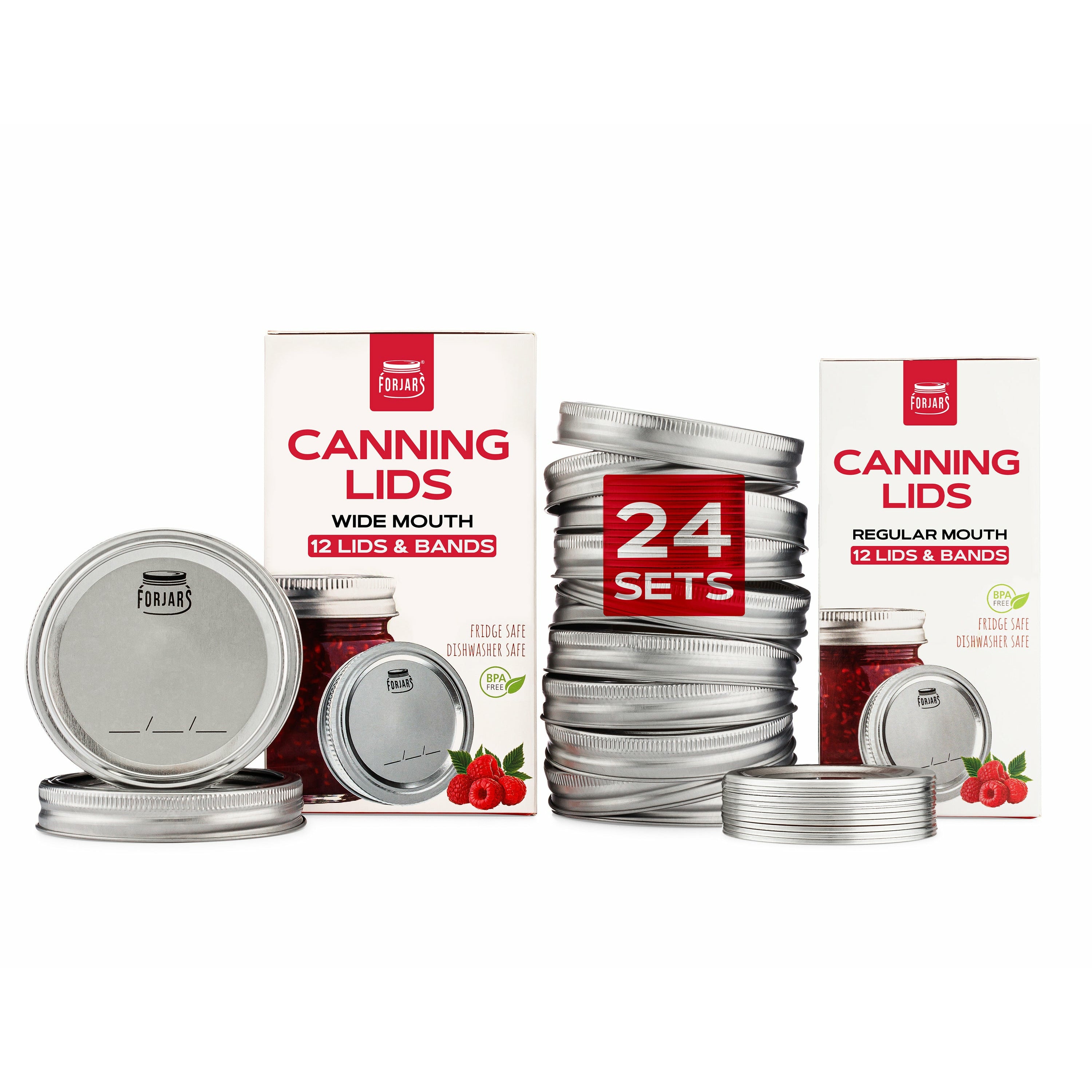 ForJars 12 Regular Mouth + 12 Wide Mouth Canning Lids and Bands Set